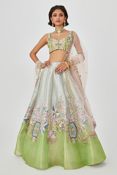 Gulshan - Ivory Lime Tissue Lehenga Set-RTS
