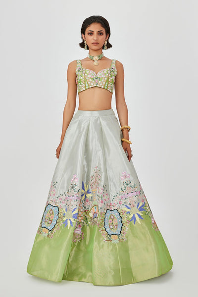Gulshan - Ivory Lime Tissue Lehenga Set-RTS