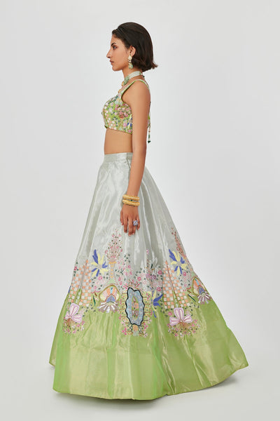Gulshan - Ivory Lime Tissue Lehenga Set-RTS