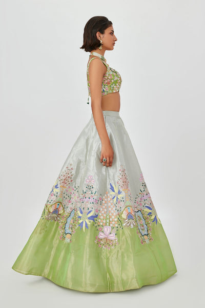 Gulshan - Ivory Lime Tissue Lehenga Set-RTS