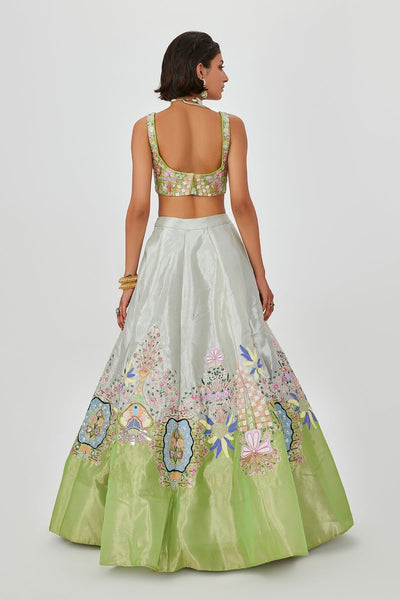 Gulshan - Ivory Lime Tissue Lehenga Set-RTS