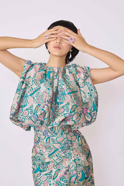 Solstice - Pink Green Jacquard Gown-RTS
