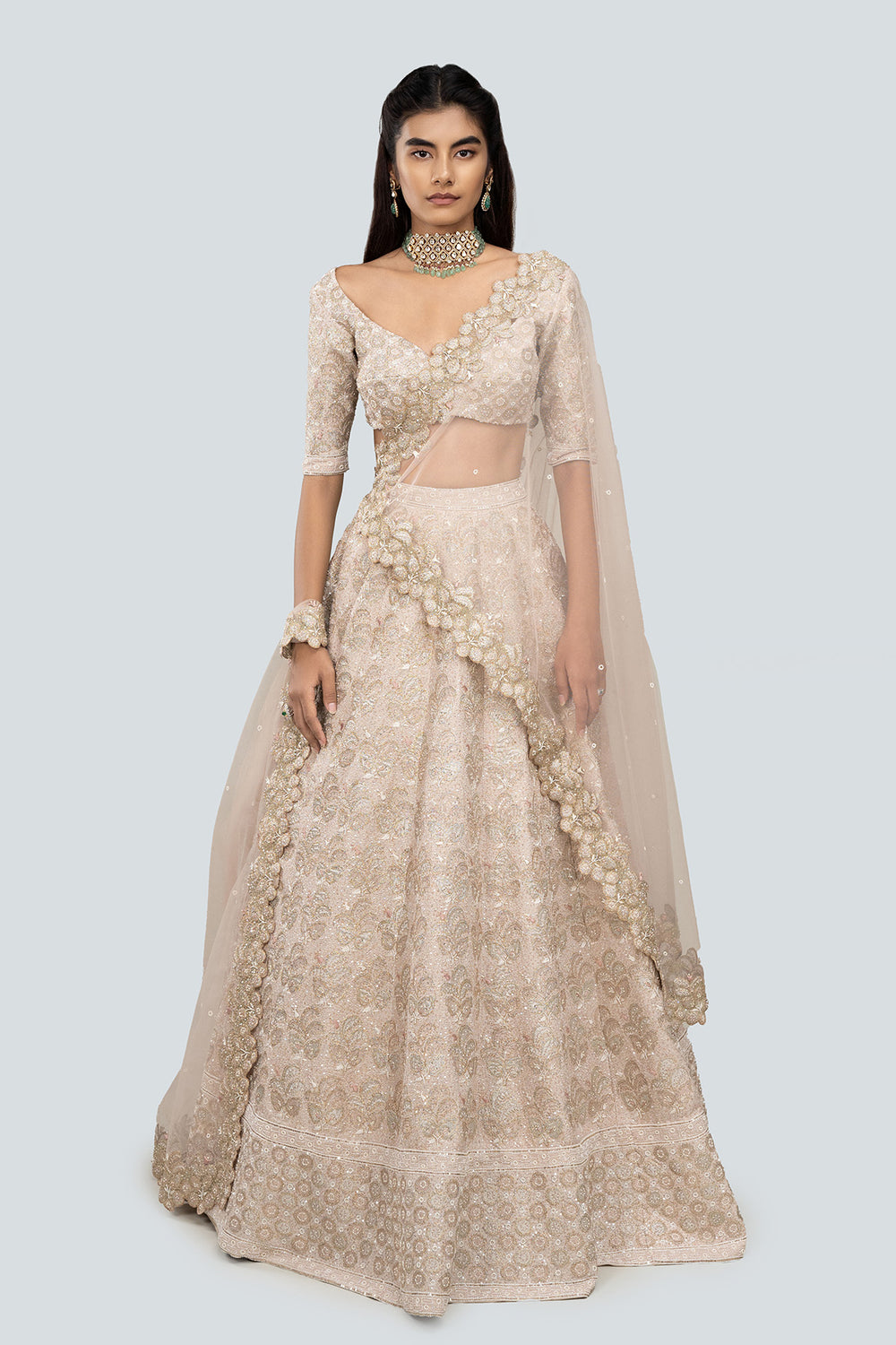 Tara - Beige Raw Silk Lehenga