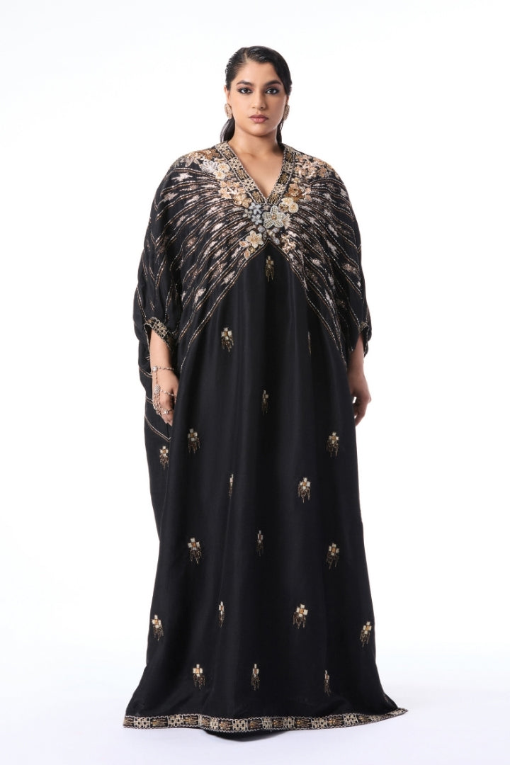 Noircrest - black dupion silk kaftan