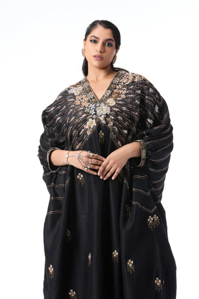 Noircrest - black dupion silk kaftan