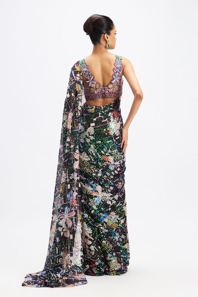 Back view of Aisha Rao Matilda blouse with sequin saree