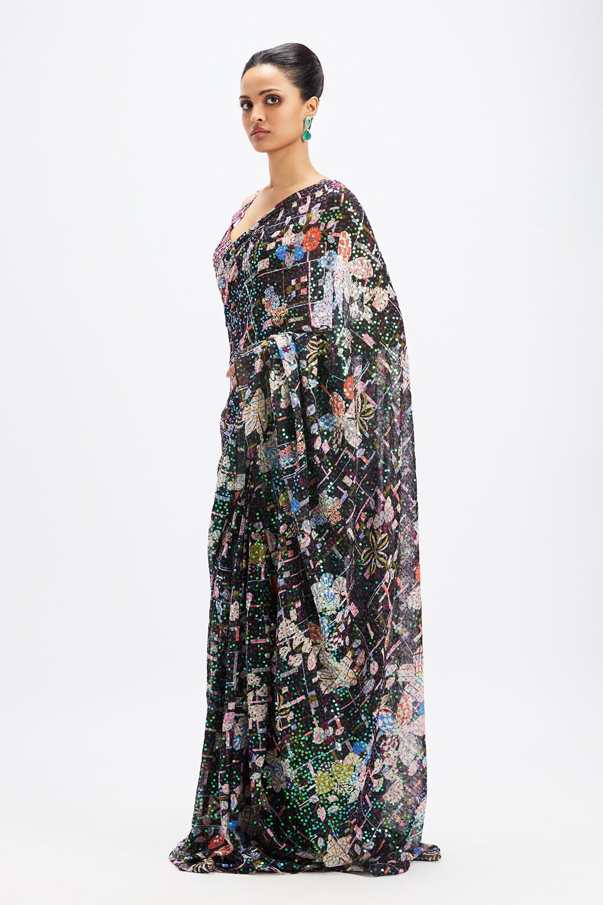 Aisha Rao blouse with floral applique left side view