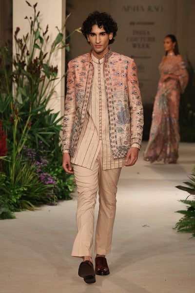 Ombre colour transition detail from the Wild At Heart cantaloupe sandstone raw silk open jacket