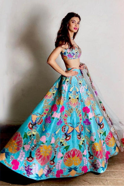 Styled look of Diana Penty in the Naiads scuba blue raw silk lehenga