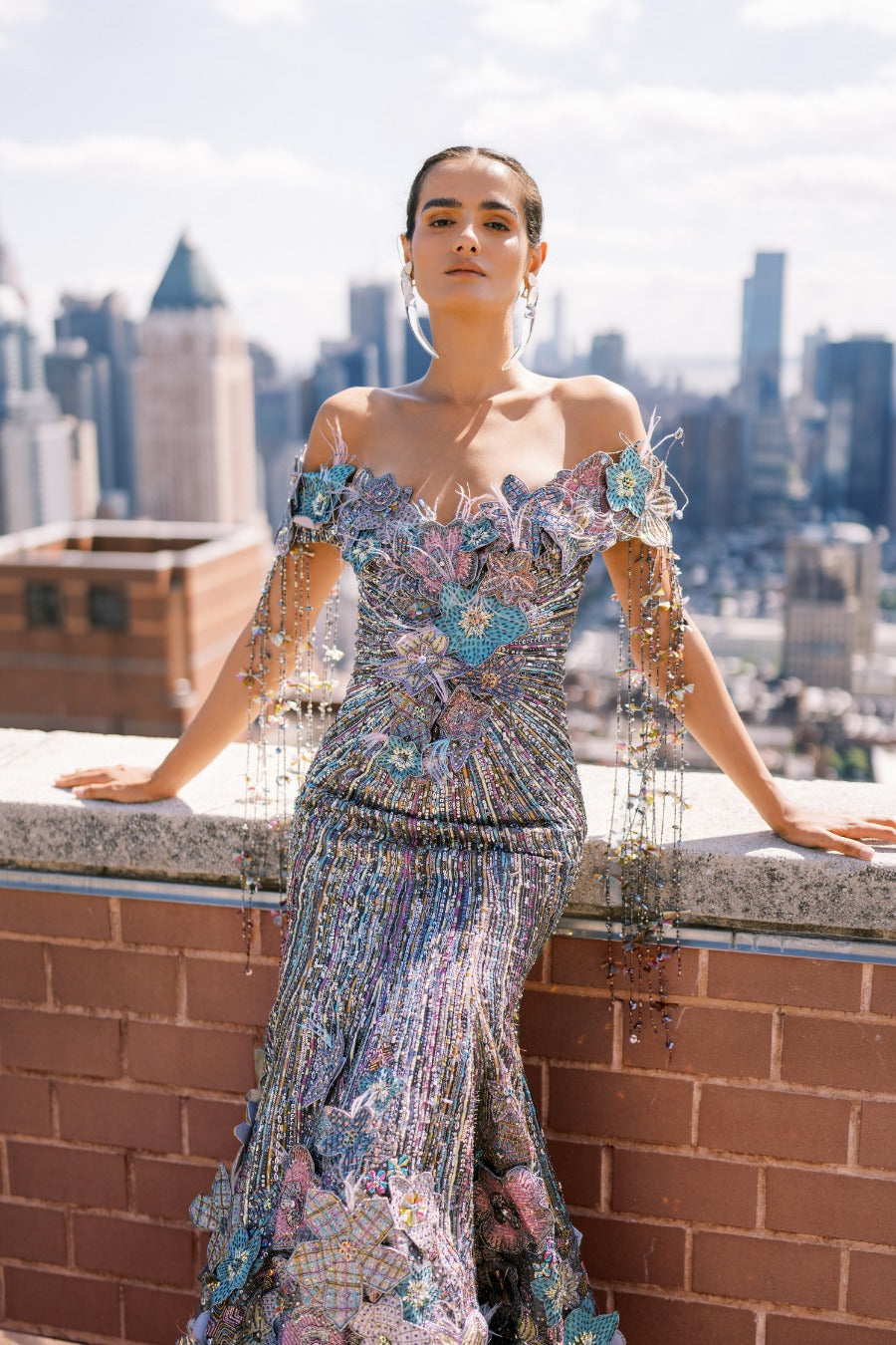 Willowaze - Grey Organza Beaded Gown