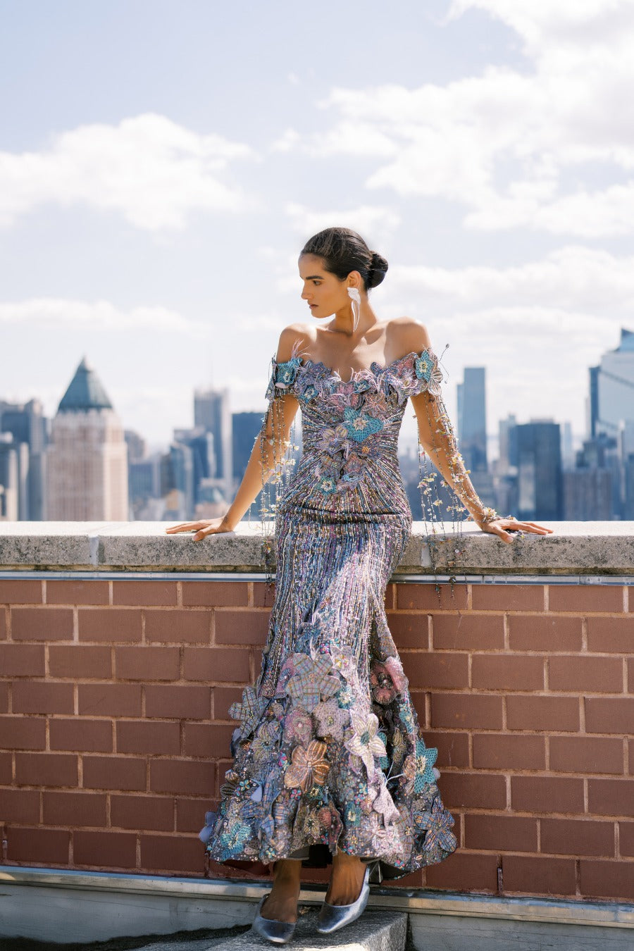 Willowaze - Grey Organza Beaded Gown