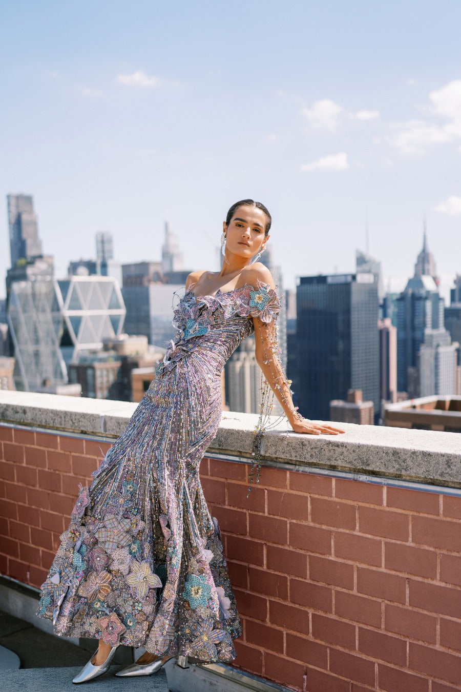 Willowaze - Grey Organza Beaded Gown