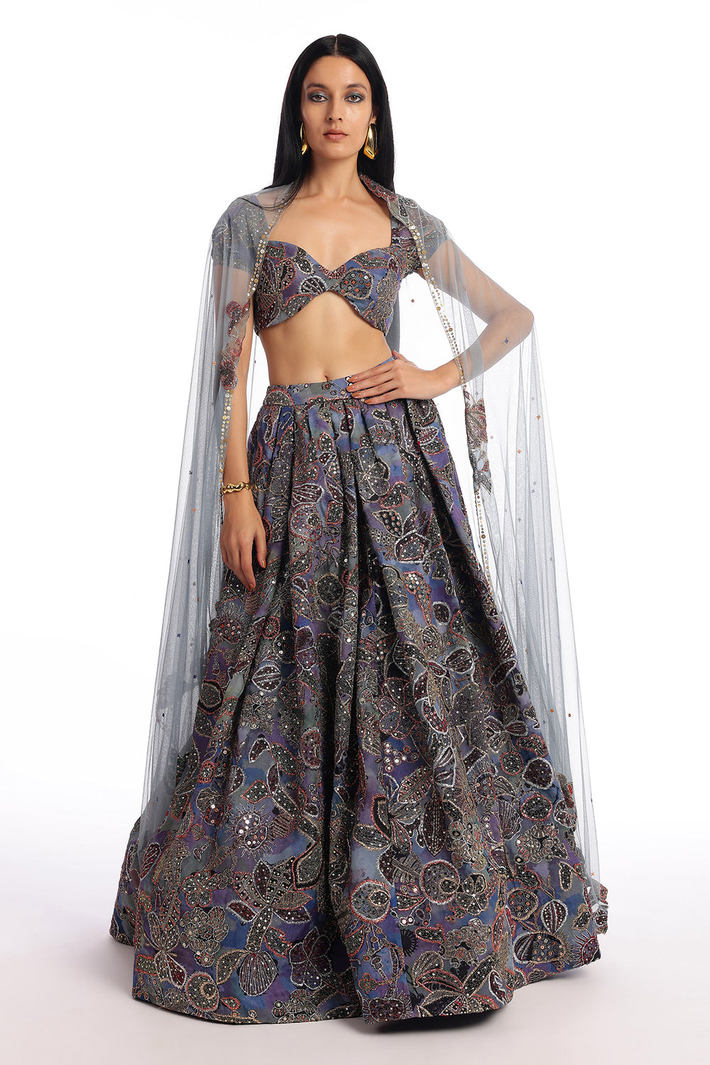 Gentle - Grove Aegean Blue Organza Lehenga