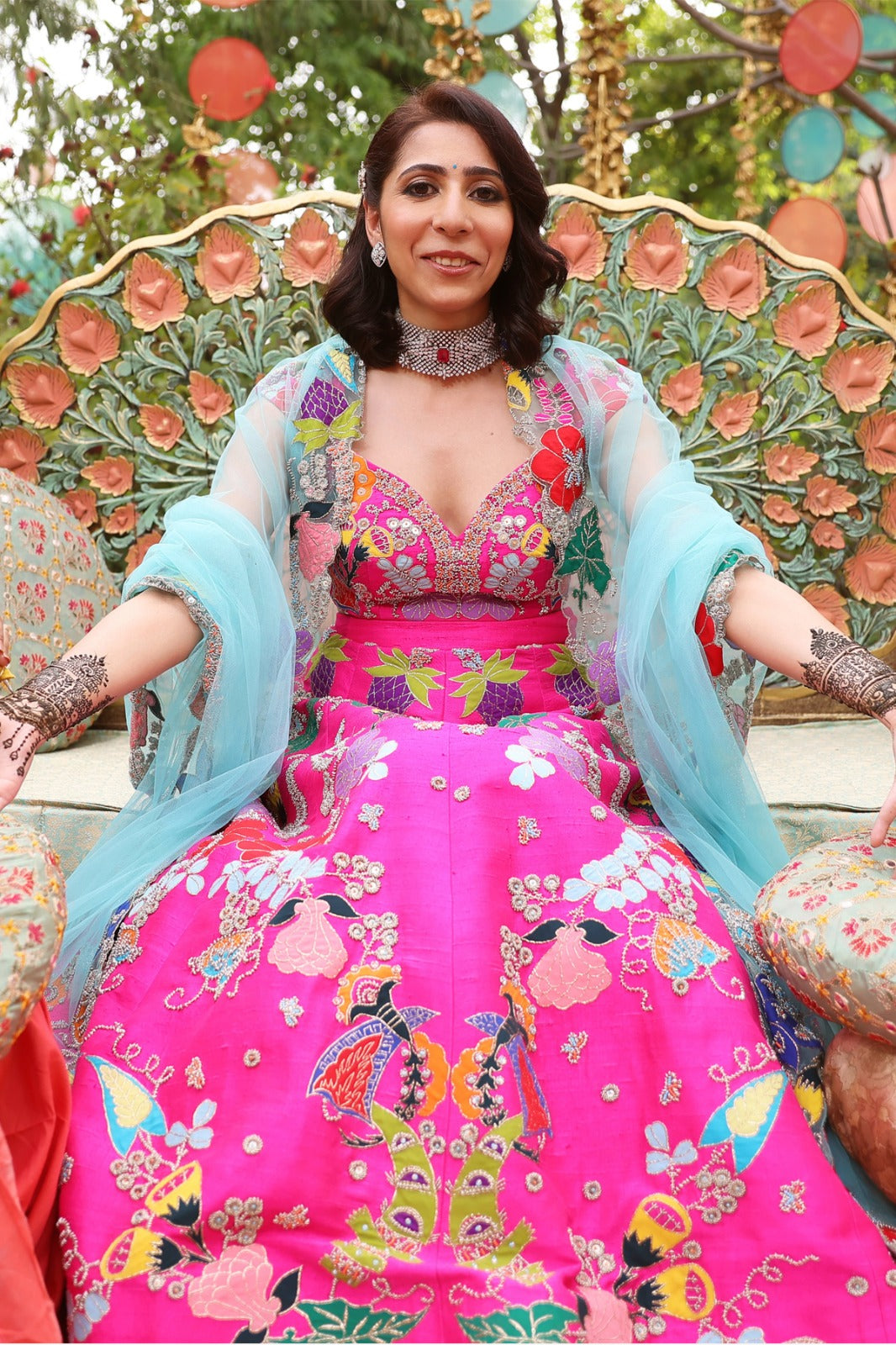 Embellishment details in Hot Pink fabric