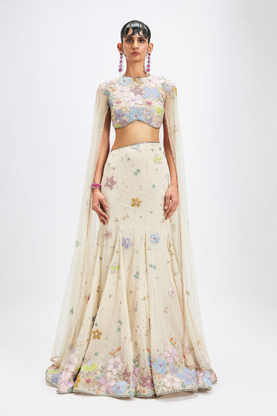 Aisha Rao Matilda ivory applique georgette lehenga