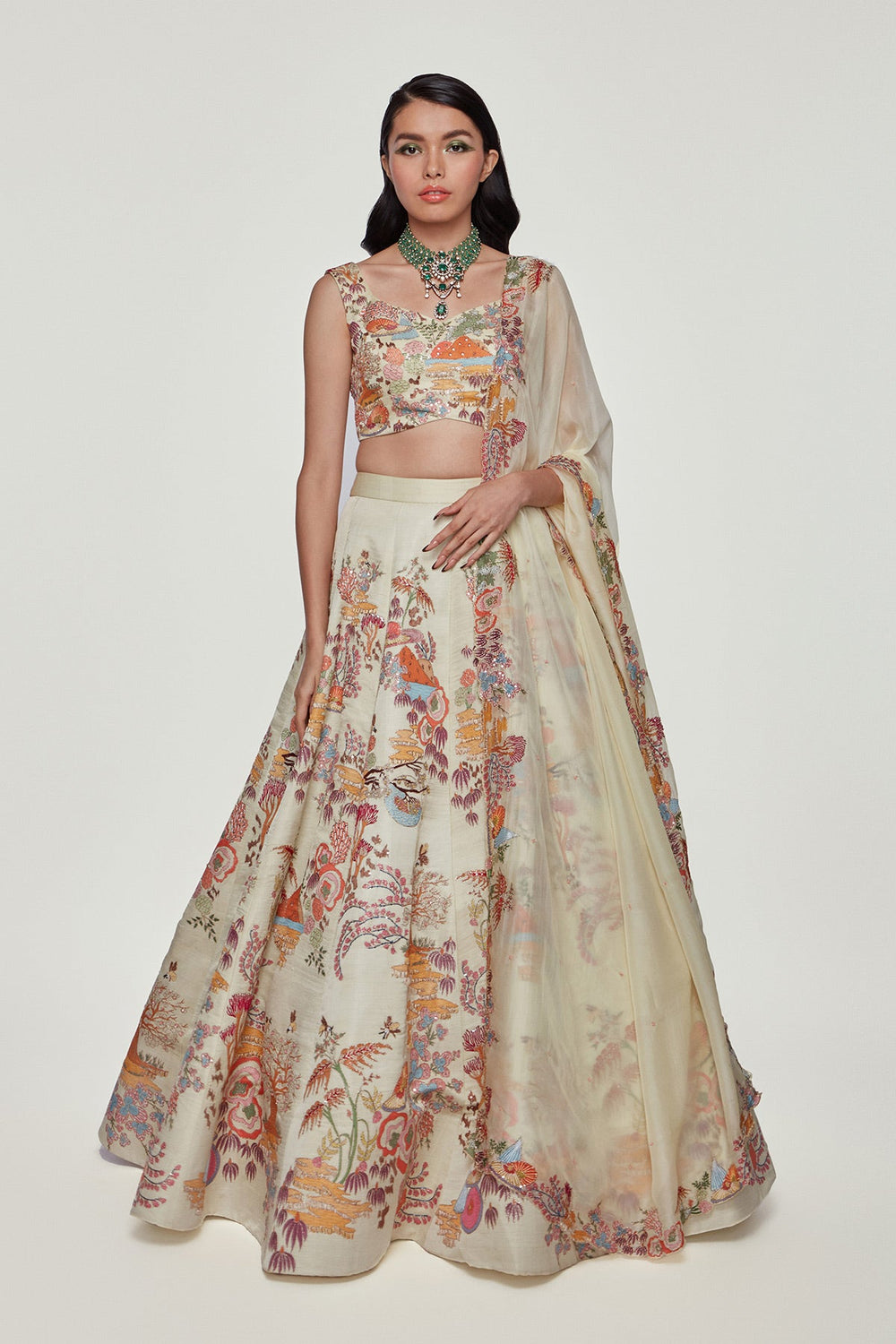 Belleza - Ivory kasab satin Lehenga