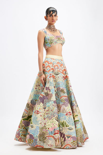 Right profile of Matilda ivory lehenga set