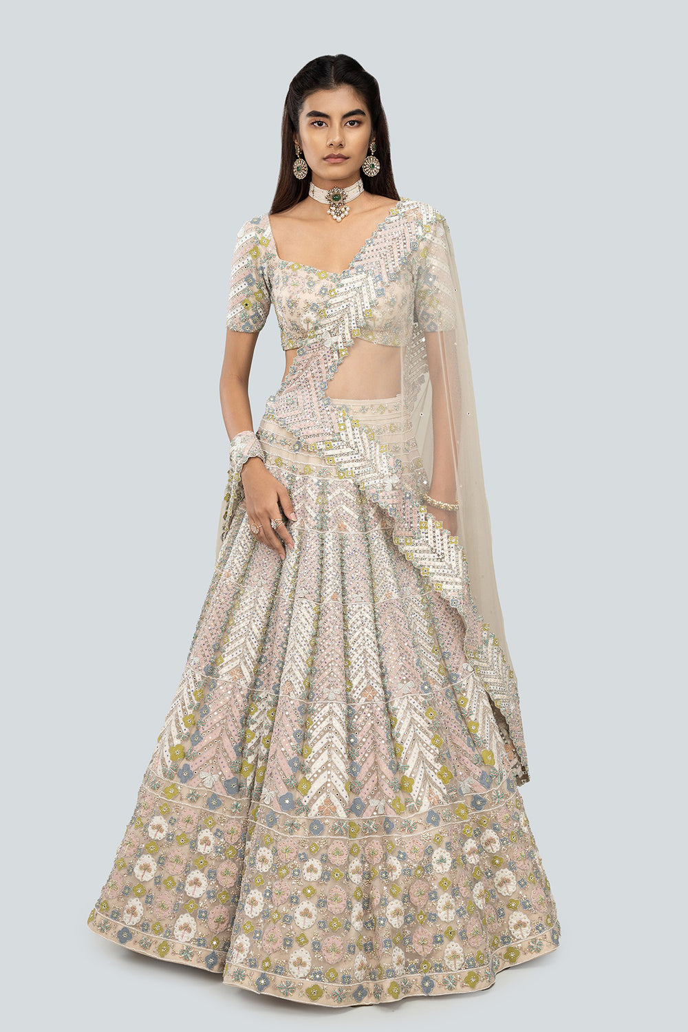 Ziba - Ivory Tulle Lehenga