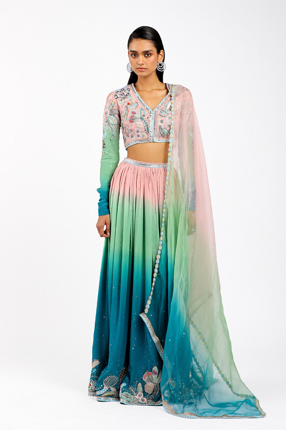 Cléorose - Kin Aurora Ombre Mulberry Crepe Lehenga