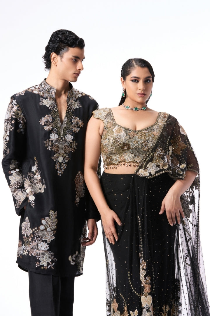 Emberwhim - Black dupion silk heavy kurta