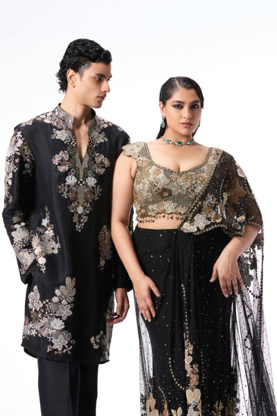 Emberwhim - Black dupion silk heavy kurta