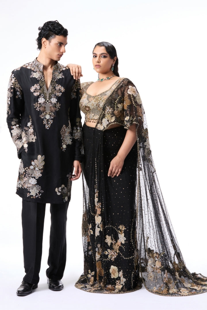 Emberwhim - Black dupion silk heavy kurta