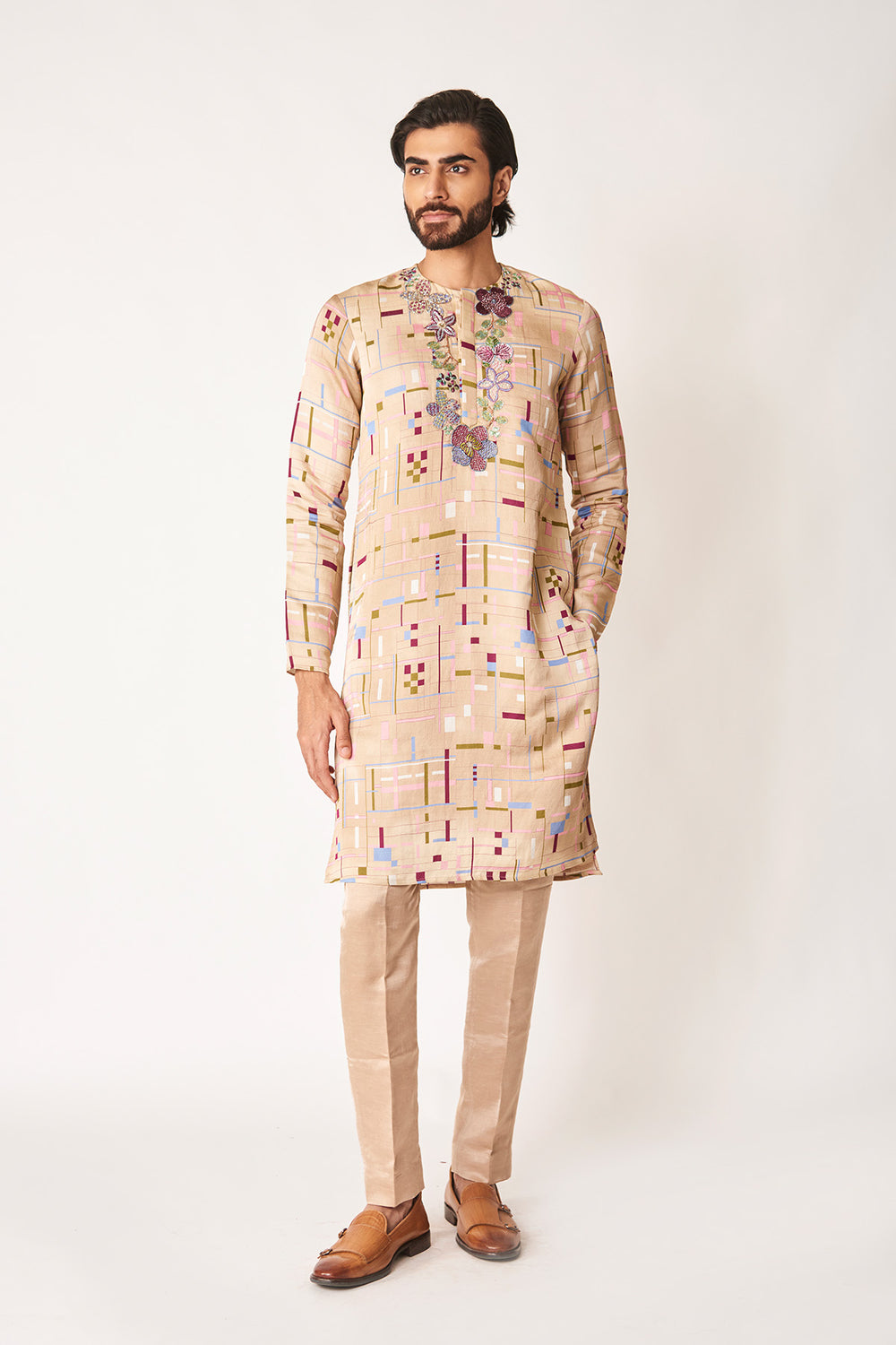 Soline - Mellow Apricot Viscose Linen Satin Kurta