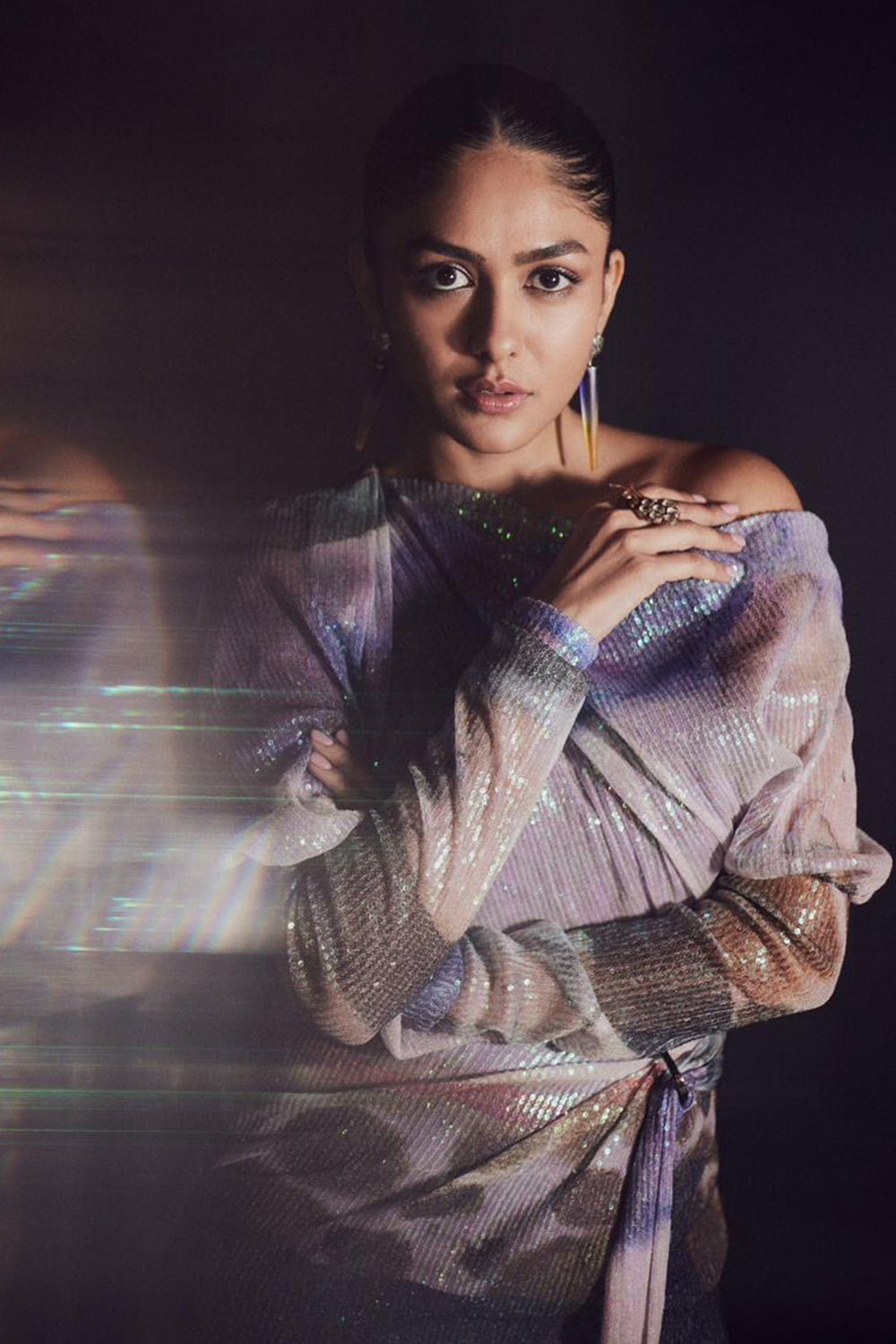 Mrunal Thakur In Cascade - Misty Purple Sequin Tulle Dress