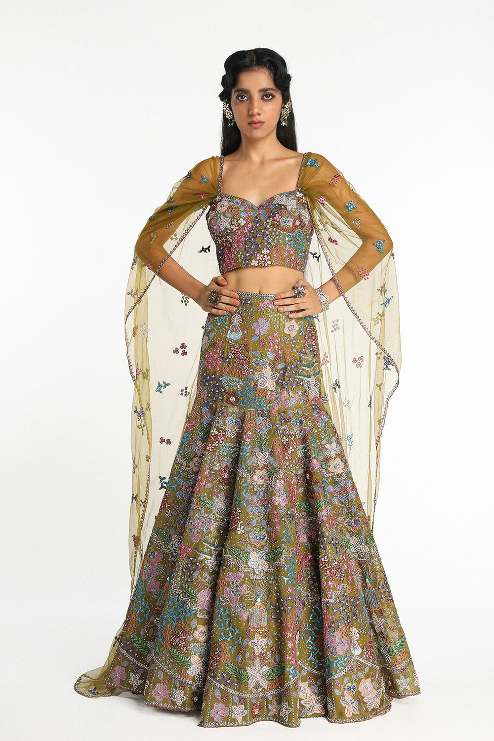 Dorée - Olive Organza Lehenga
