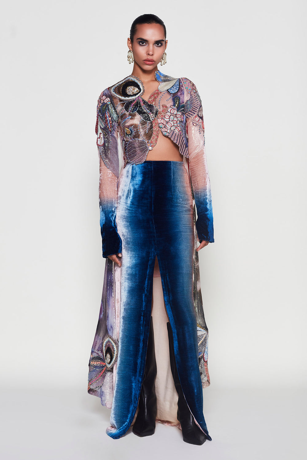 Harbinger - Peach- Blue Lurex Velvet Set