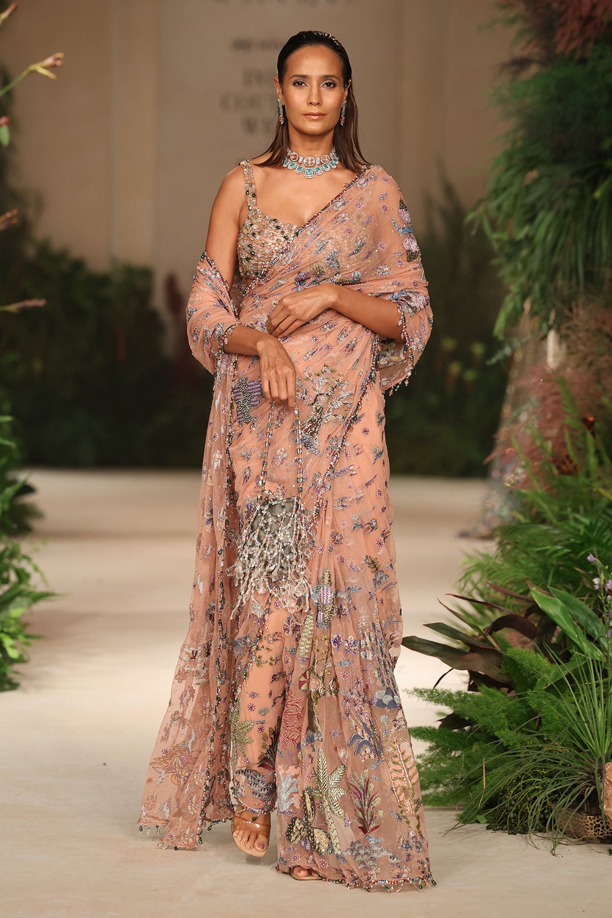 Blouse beadwork detail capturing couture embellishment on the banarasi tissue brocade blouse