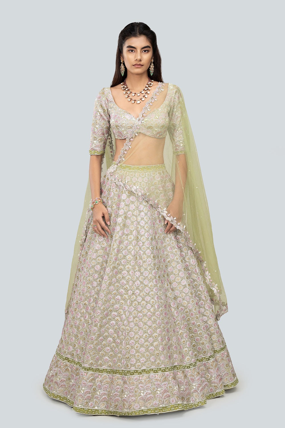 Alya - Pistachio Tulle Lehenga