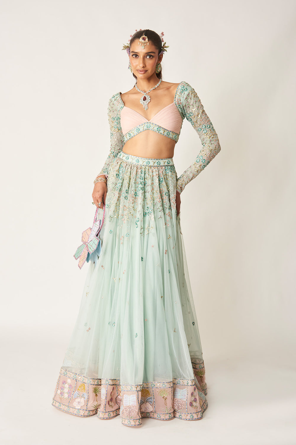 Verlise - Powder Blue Tulle Lehenga