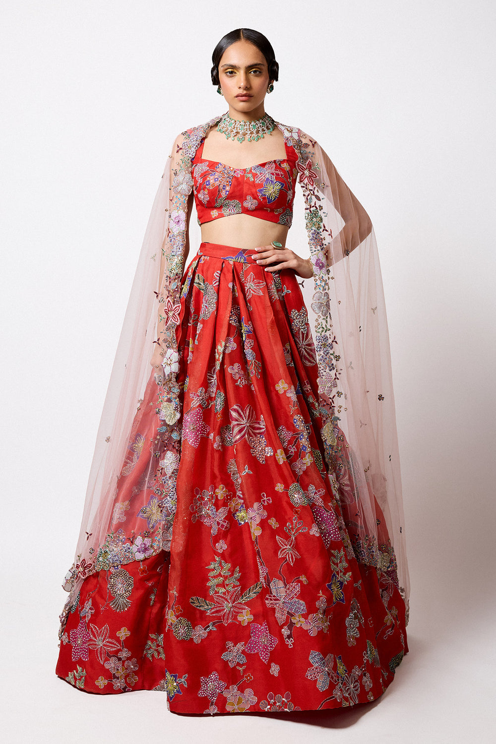 Ambrosia - Red Organza Pleated Lehenga