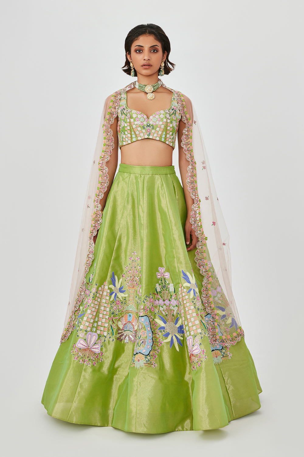 Saira - Sheen Green Tissue Lehenga
