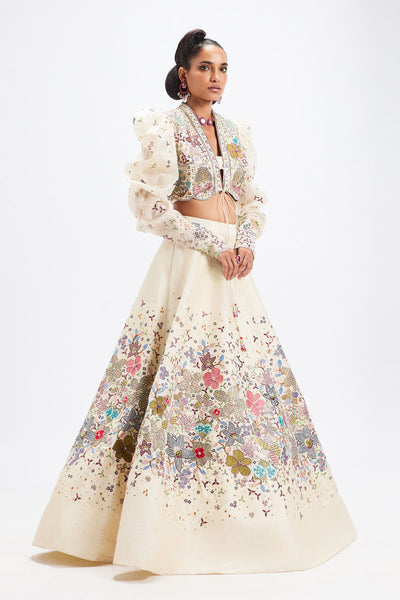 Aisha Rao jacketed lehenga in ivory raw silk right view