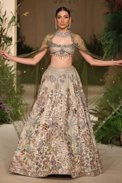 Tulle veil detail from the Wild At Heart silver check lehenga capturing airy couture draping