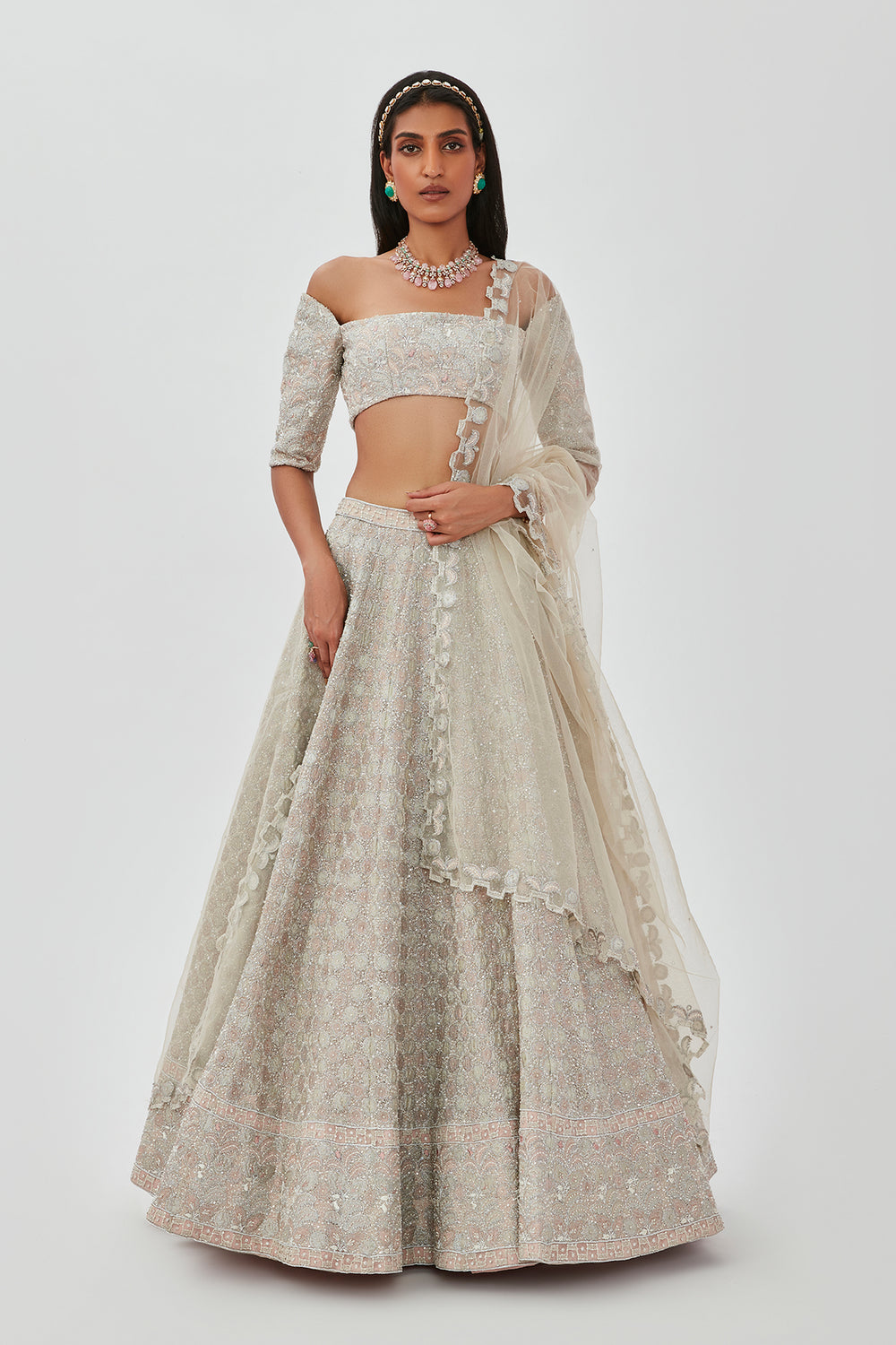 Alya - Silver Tulle Lehenga