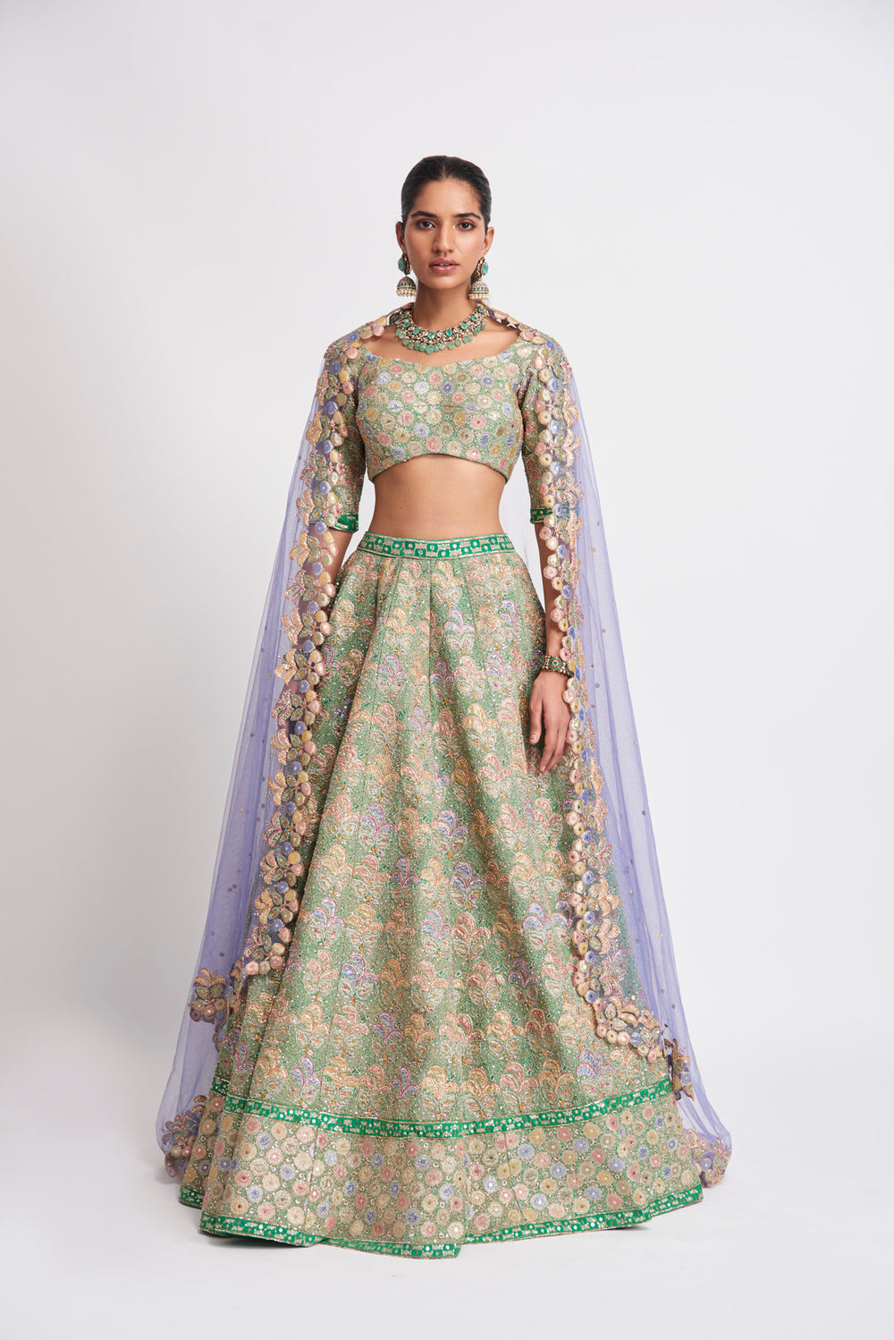 Tara - Spanish Green Raw Silk Lehenga