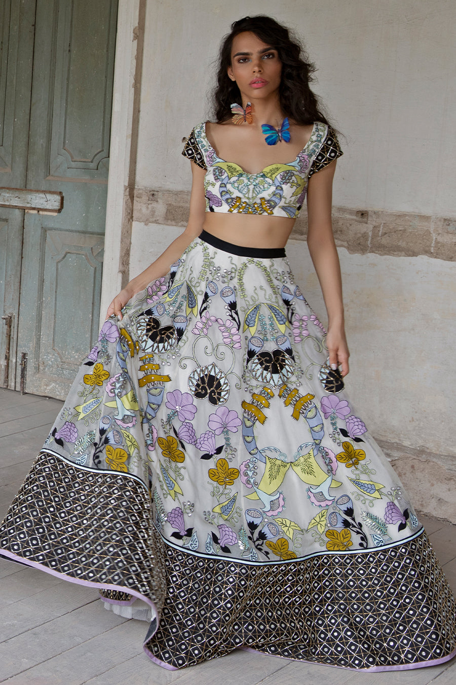Monochrome designer lehenga with blouse and dupatta