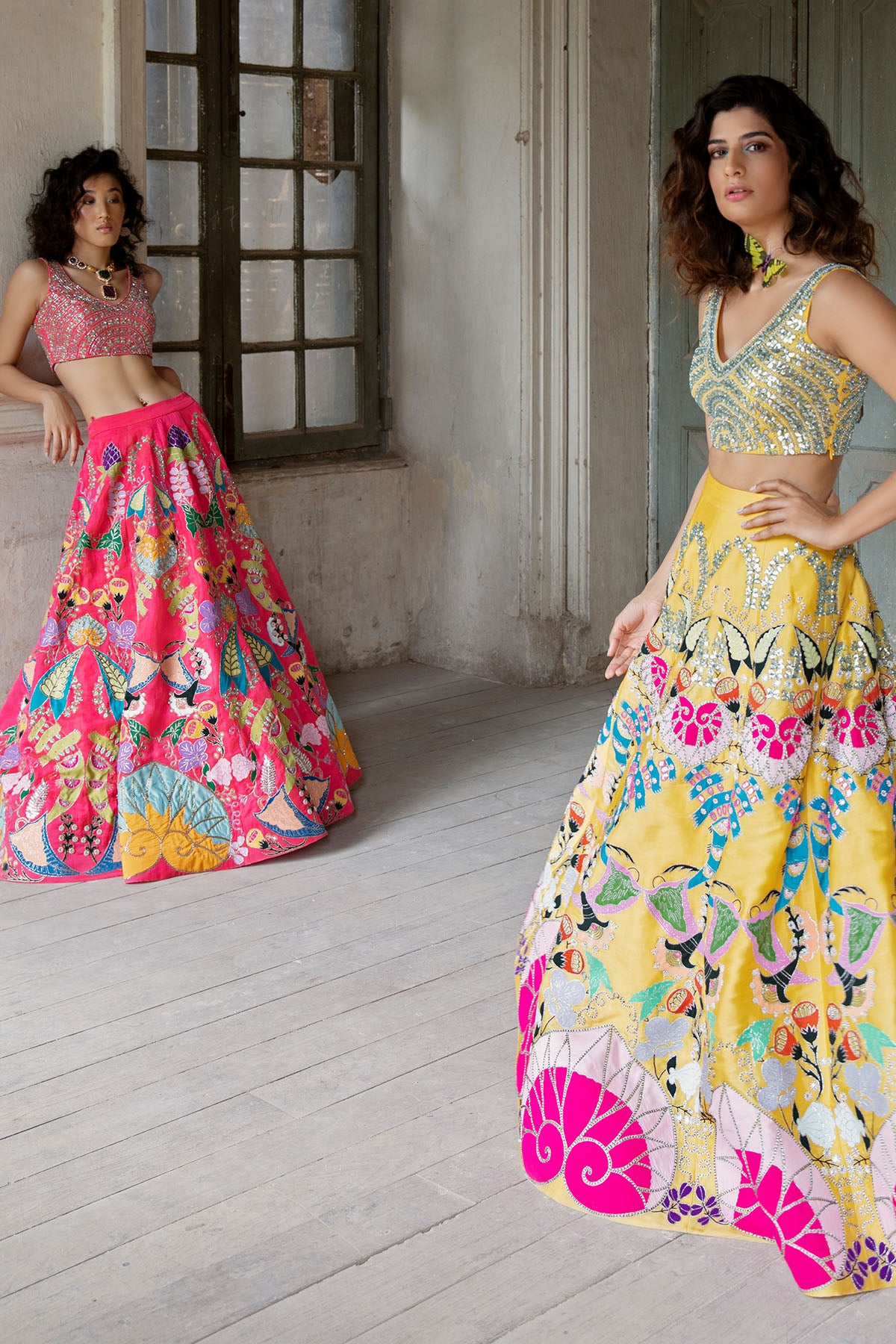 Embellished raw silk lehenga and blouse side view