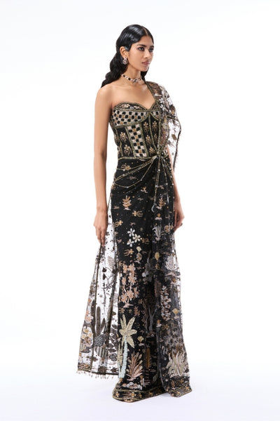 Whimrose - Black tulle draped saree