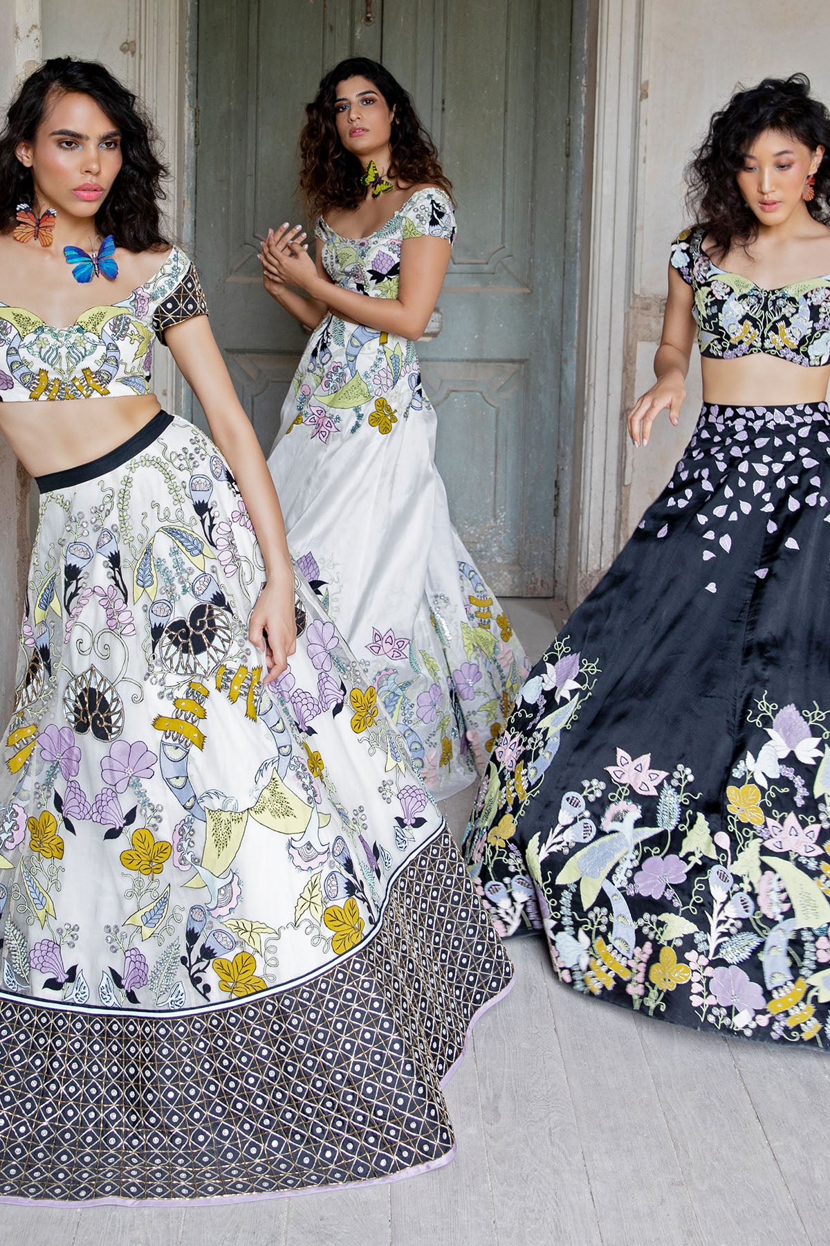 Designer white lehenga set with floral embroidery