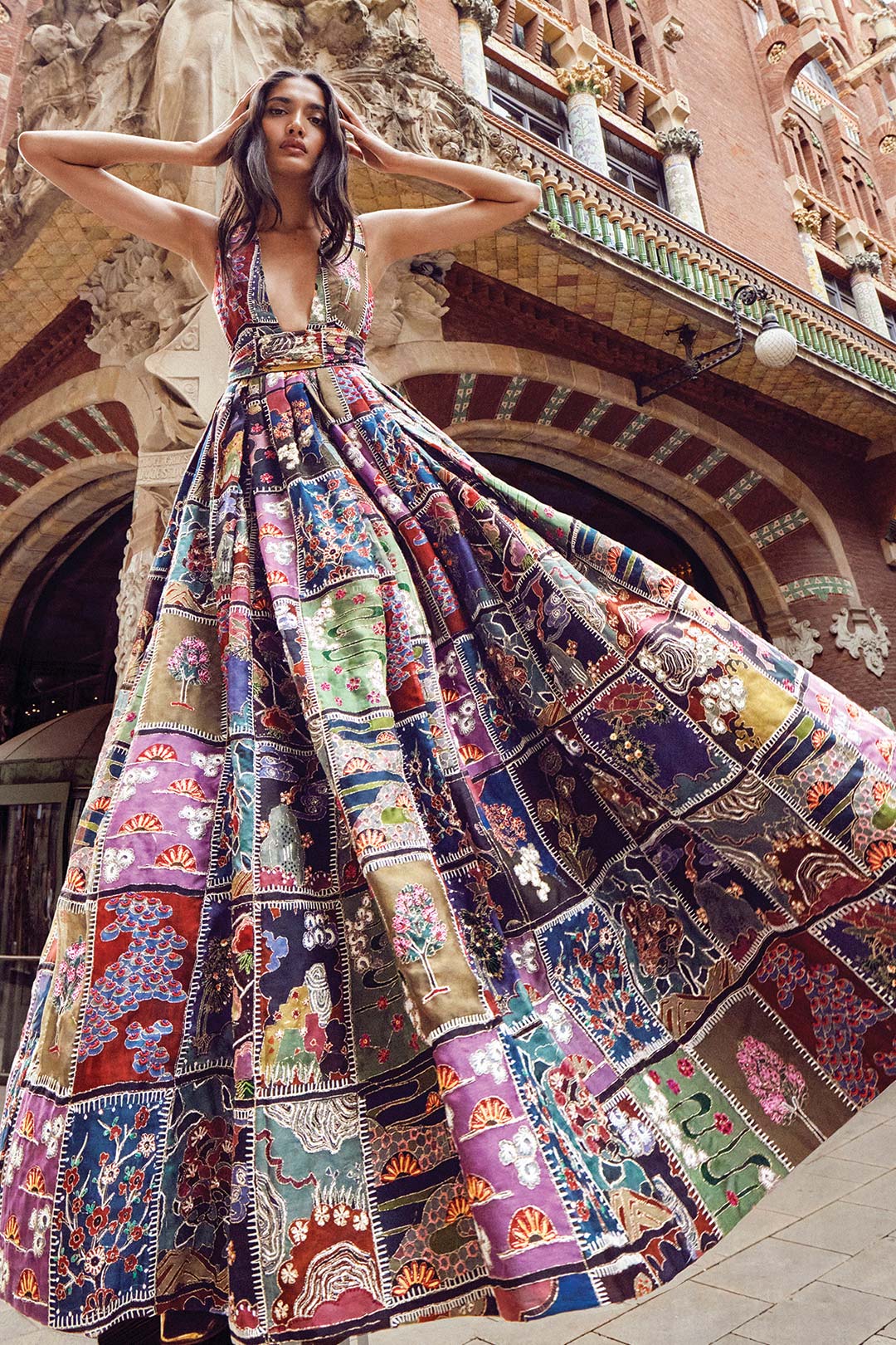 Aisha Rao black organza gown with frame print and embellishment