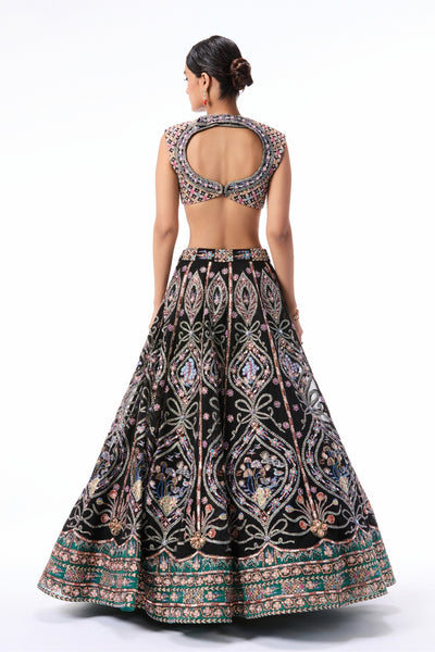 HEARTVALE - Black Teal tulle lehenga