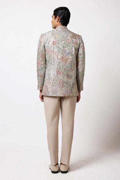 Banarasi tissue texture and applique detail left close-up