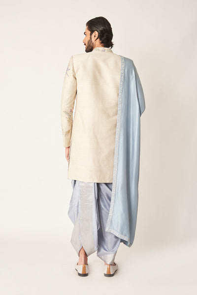 Back view of Matilda ivory blue sherwani set