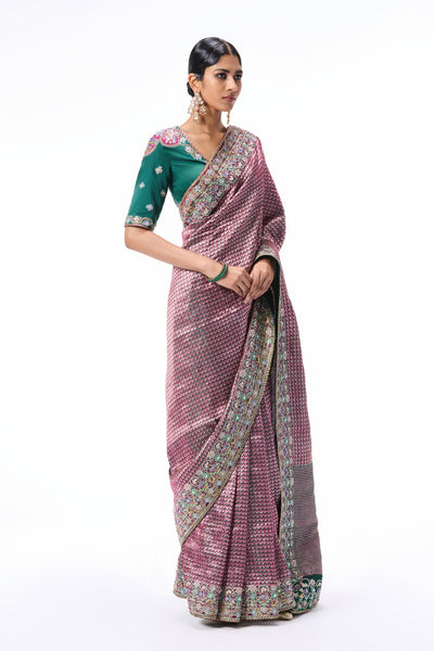 Whisperwild - burgundy-green Banarasi silk saree