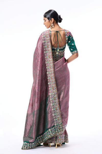 Whisperwild - burgundy-green Banarasi silk saree