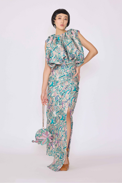 Solstice - Pink Green Jacquard Gown-RTS
